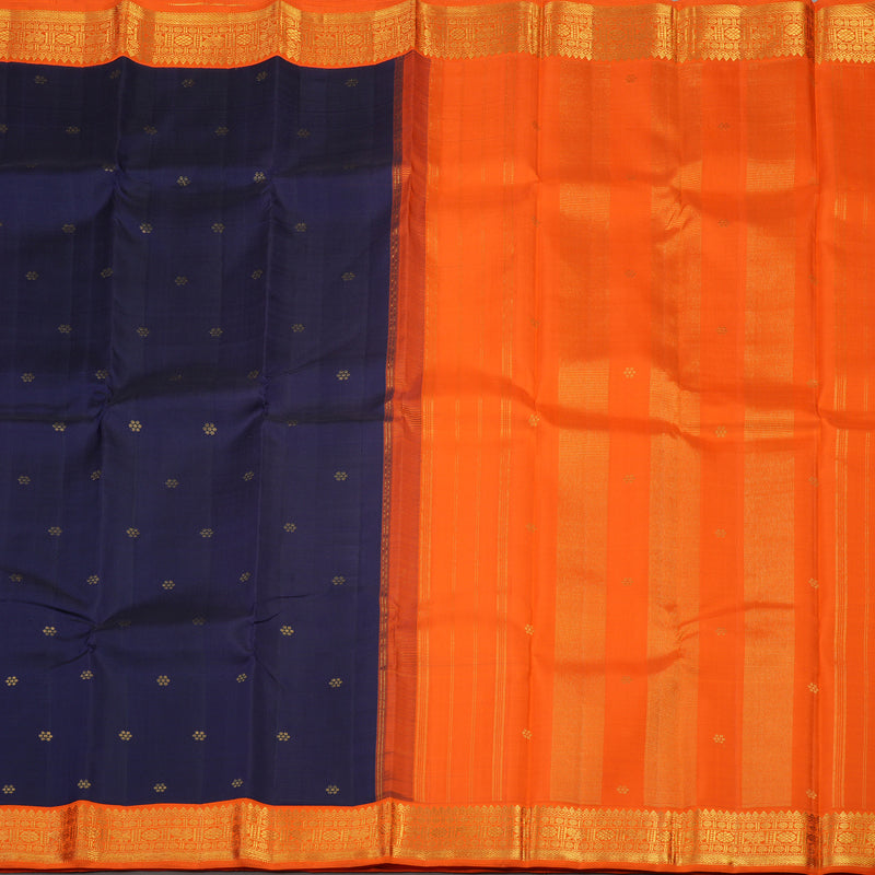 Hayagrivas Handloom Navy Blue Kanjivaram Silk Saree with Orange Border KBE1081I2-1