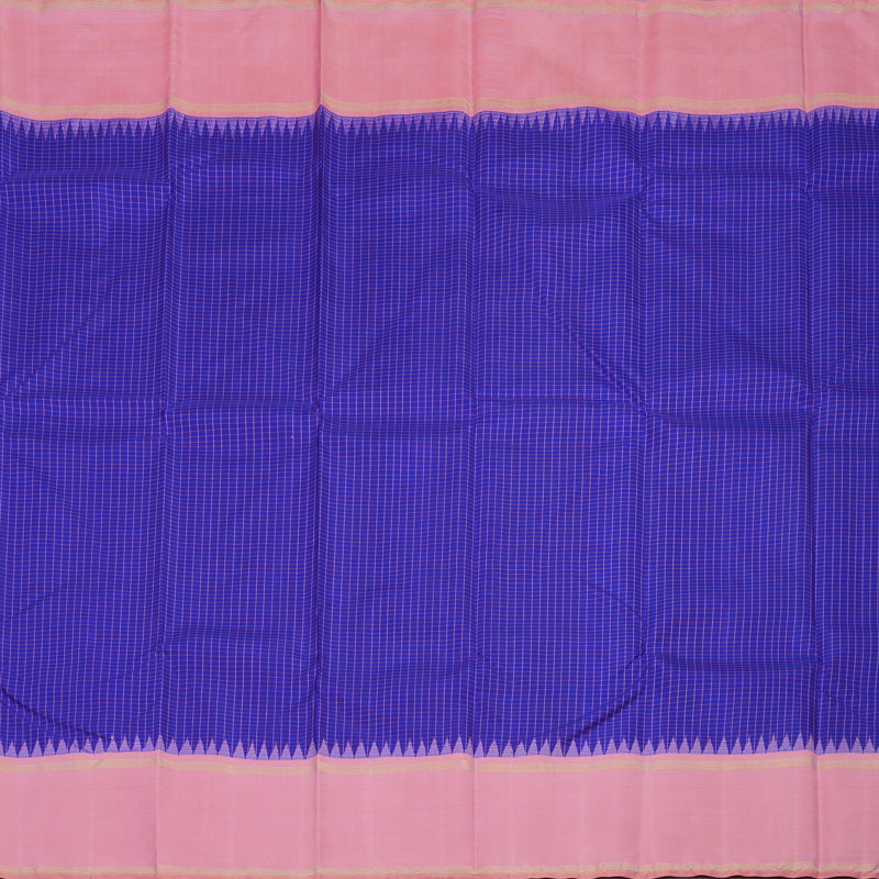 Hayagrivas Handloom Purplish-Blue Kanjivaram Silk Saree with Baby Pink Border KBE1081I4-1