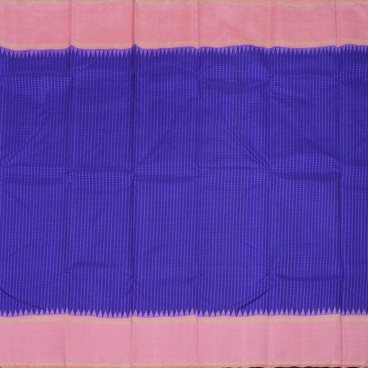 Hayagrivas Handloom Purplish-Blue Kanjivaram Silk Saree with Baby Pink Border KBE1081I4-1