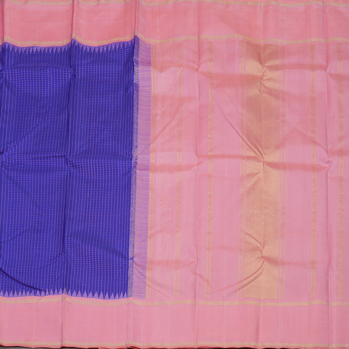Hayagrivas Handloom Purplish-Blue Kanjivaram Silk Saree with Baby Pink Border KBE1081I4-1
