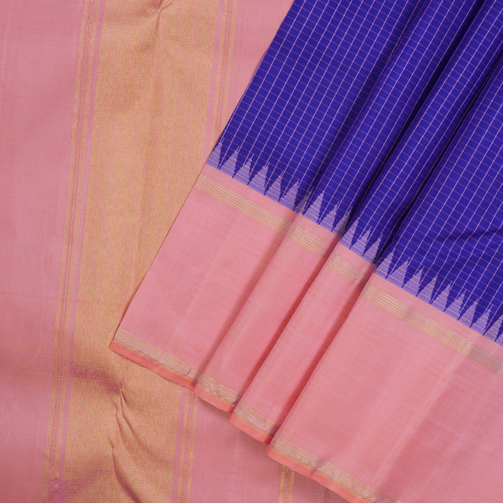 Hayagrivas Handloom Purplish-Blue Kanjivaram Silk Saree with Baby Pink Border KBE1081I4-1