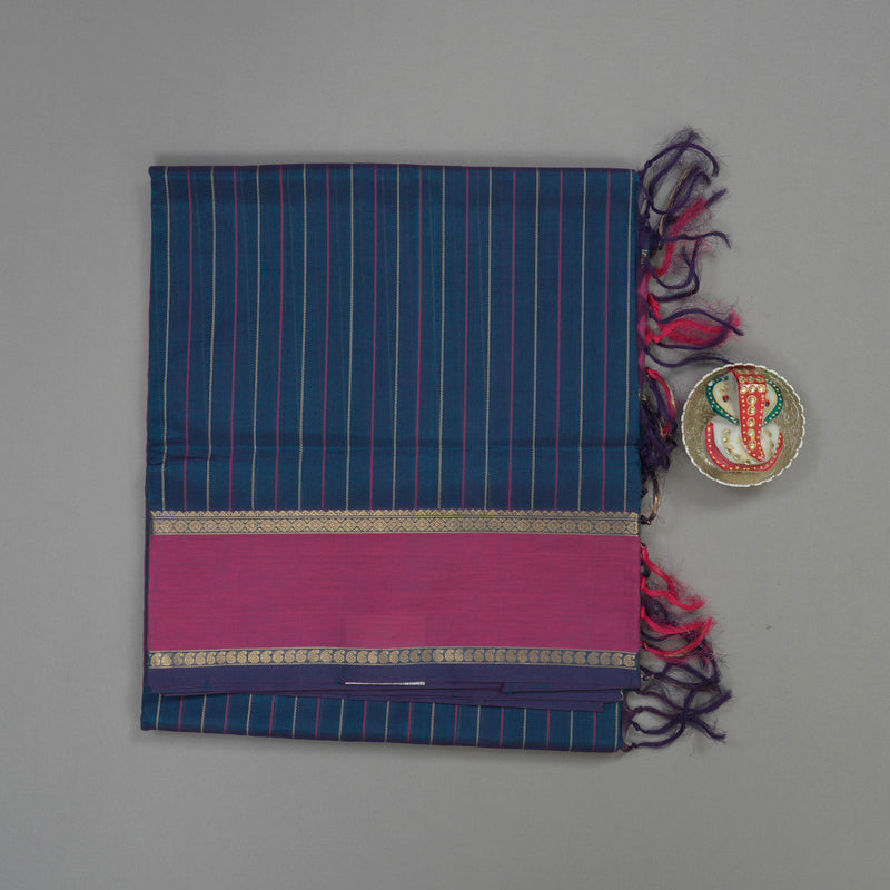 Hayagrivas Handloom Dual Tone (Blue & Purple) Pure Silk Cotton Saree with Pink Border KBE1083I3-3