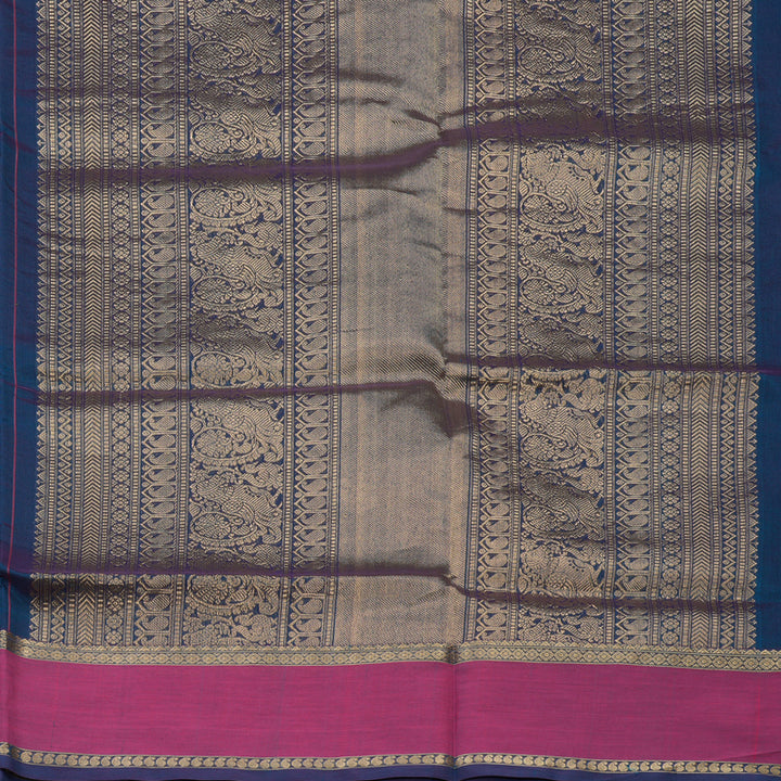 Hayagrivas Handloom Dual Tone (Blue & Purple) Pure Silk Cotton Saree with Pink Border KBE1083I3-3