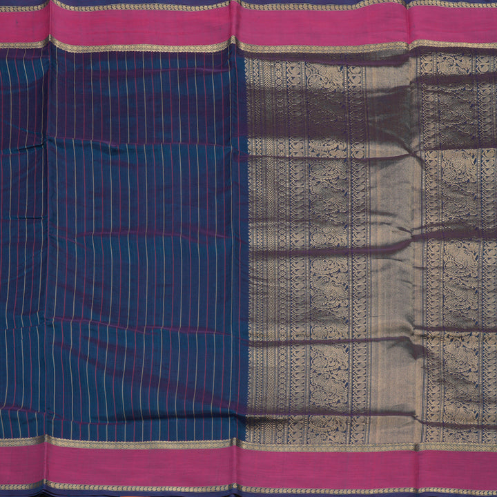 Hayagrivas Handloom Dual Tone (Blue & Purple) Pure Silk Cotton Saree with Pink Border KBE1083I3-3