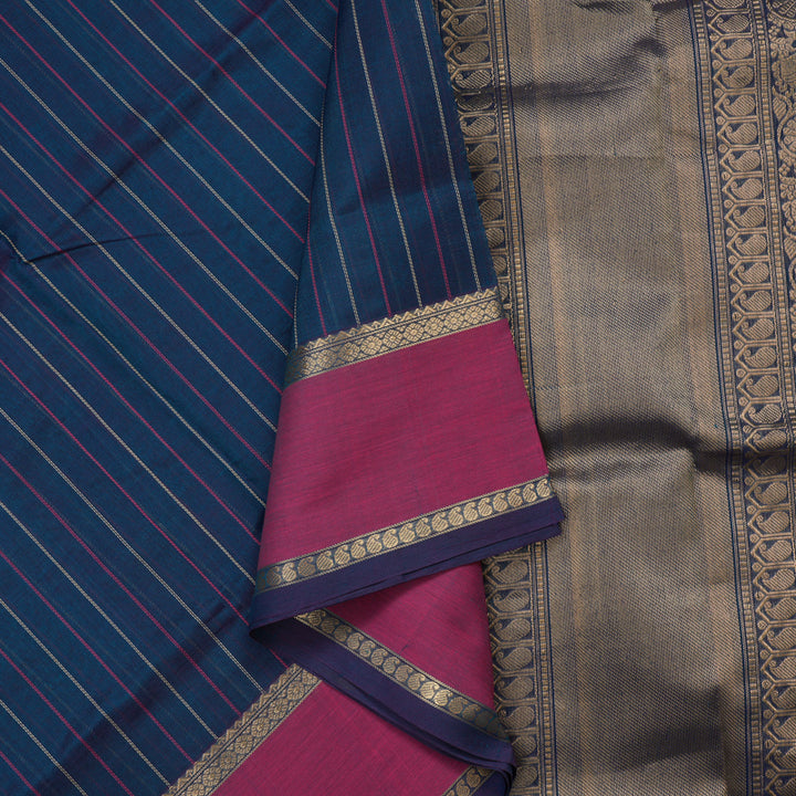 Hayagrivas Handloom Dual Tone (Blue & Purple) Pure Silk Cotton Saree with Pink Border KBE1083I3-3