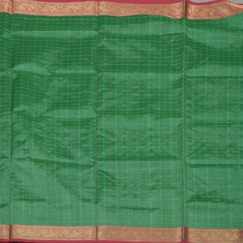 Hayagrivas Handloom Light Green Pure Silk Cotton Saree with Mild Red Border KBE1083I3-9