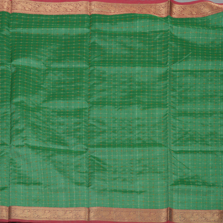 Hayagrivas Handloom Light Green Pure Silk Cotton Saree with Mild Red Border KBE1083I3-9