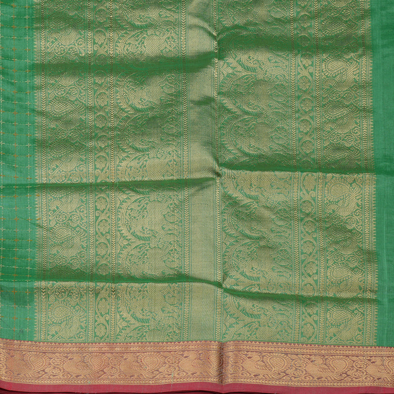 Hayagrivas Handloom Light Green Pure Silk Cotton Saree with Mild Red Border KBE1083I3-9