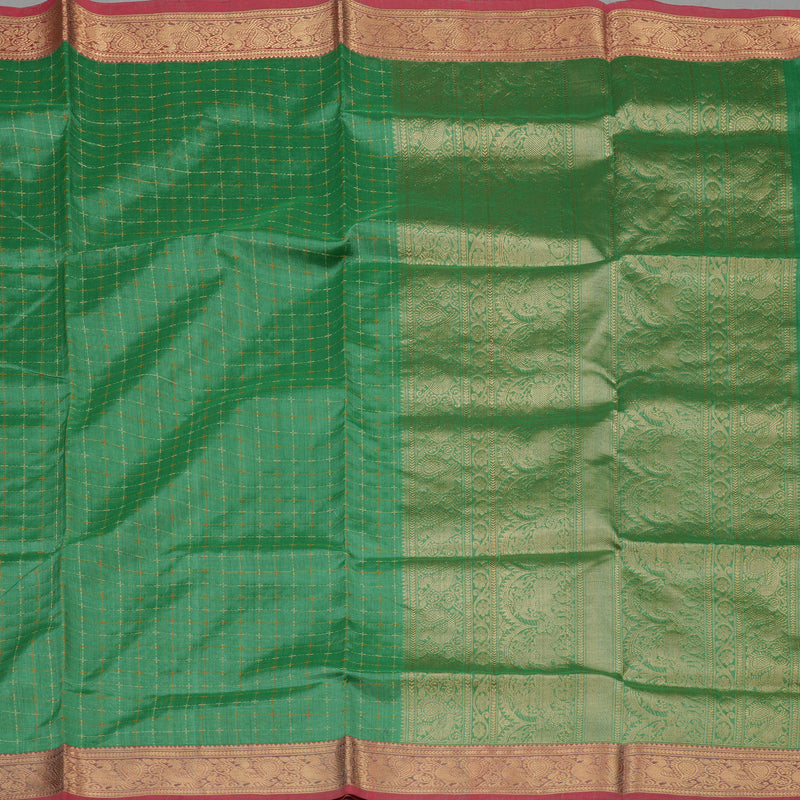 Hayagrivas Handloom Light Green Pure Silk Cotton Saree with Mild Red Border KBE1083I3-9