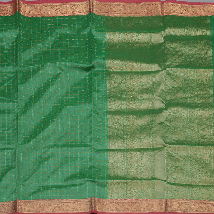 Hayagrivas Handloom Light Green Pure Silk Cotton Saree with Mild Red Border KBE1083I3-9