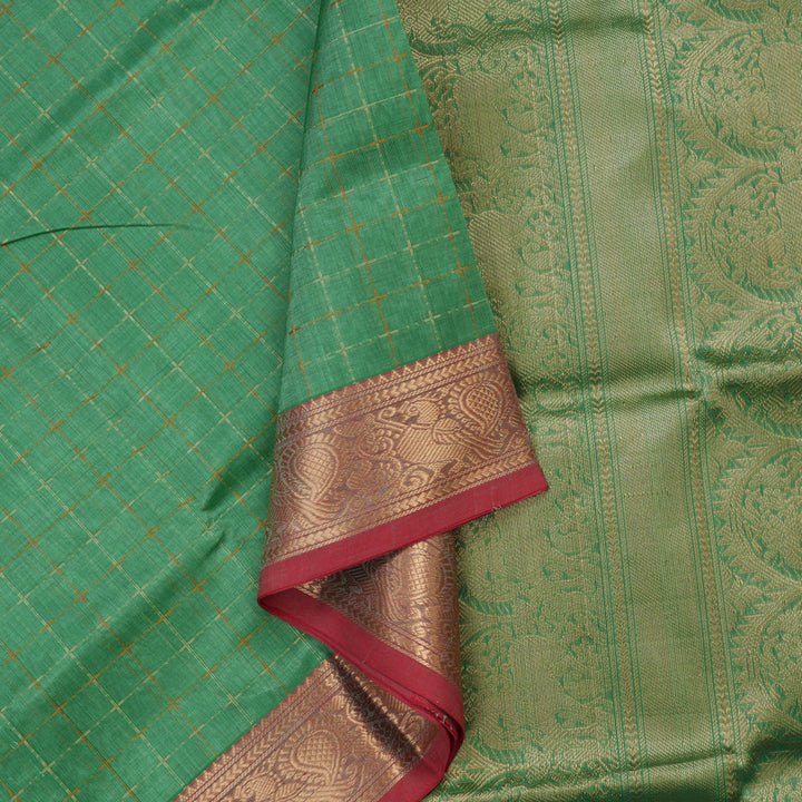 Hayagrivas Handloom Light Green Pure Silk Cotton Saree with Mild Red Border KBE1083I3-9
