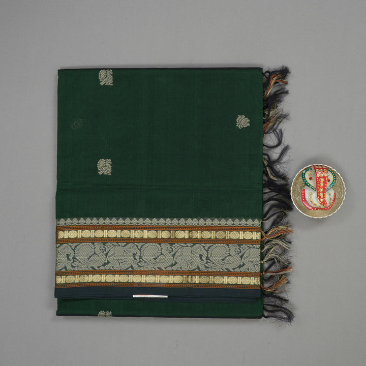Hayagrivas Handloom Pure Silk Cotton Saree in regal Bottle Green KBE1083I5-1