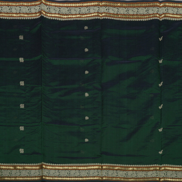 Hayagrivas Handloom Pure Silk Cotton Saree in regal Bottle Green KBE1083I5-1