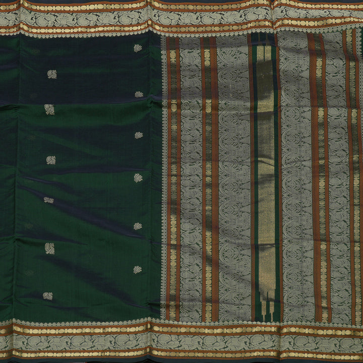 Hayagrivas Handloom Pure Silk Cotton Saree in regal Bottle Green KBE1083I5-1