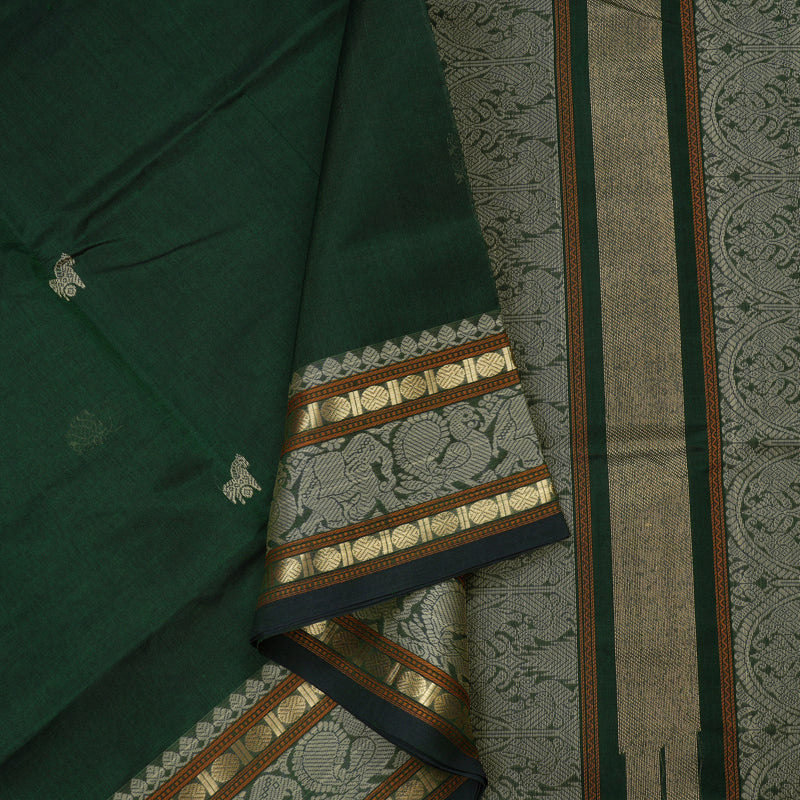 Hayagrivas Handloom Pure Silk Cotton Saree in regal Bottle Green KBE1083I5-1