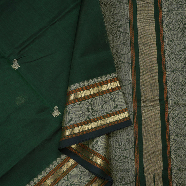 Hayagrivas Handloom Pure Silk Cotton Saree in regal Bottle Green KBE1083I5-1
