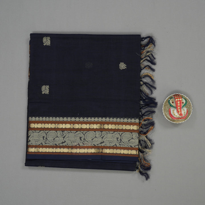 Hayagrivas Midnight Blue Pure Silk Cotton Saree KBE1083I5-2