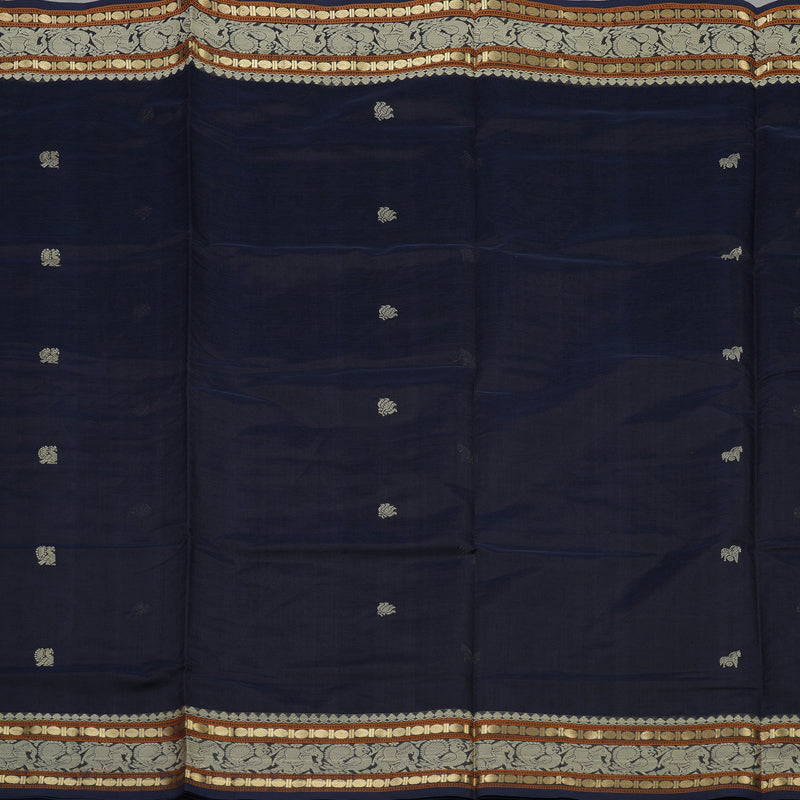 Hayagrivas Midnight Blue Pure Silk Cotton Saree KBE1083I5-2