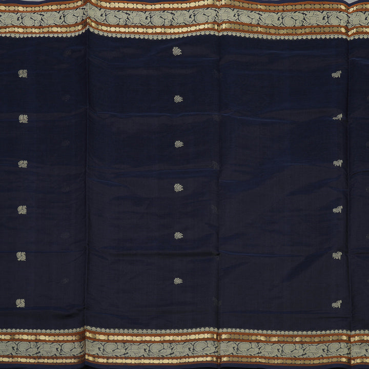 Hayagrivas Midnight Blue Pure Silk Cotton Saree KBE1083I5-2