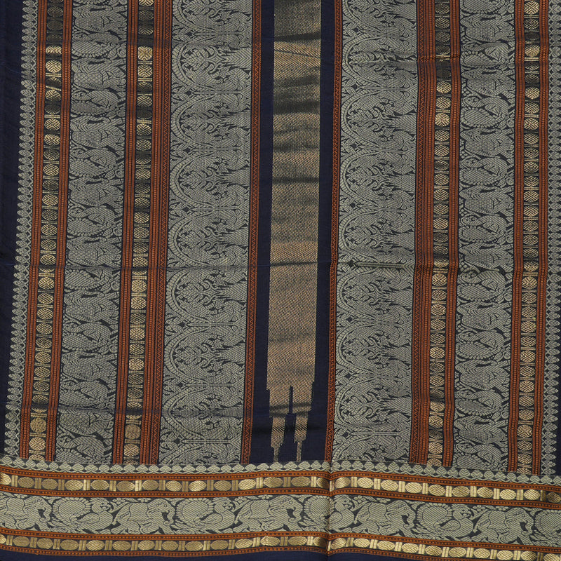 Hayagrivas Midnight Blue Pure Silk Cotton Saree KBE1083I5-2