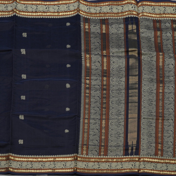 Hayagrivas Midnight Blue Pure Silk Cotton Saree KBE1083I5-2