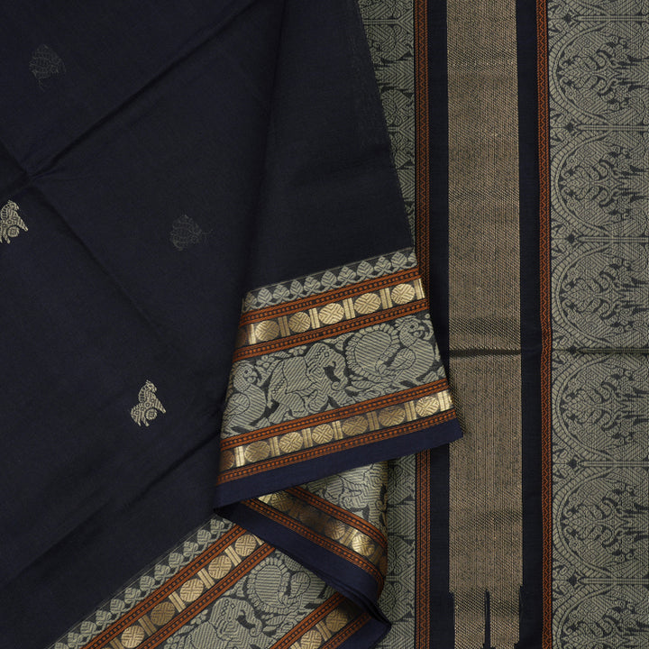 Hayagrivas Midnight Blue Pure Silk Cotton Saree KBE1083I5-2