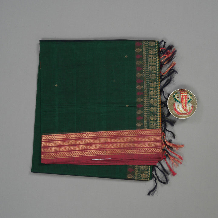Hayagrivas Peacock Green Pure Kanchi Silk Cotton Saree with Maroon Border KBE1083I5-8