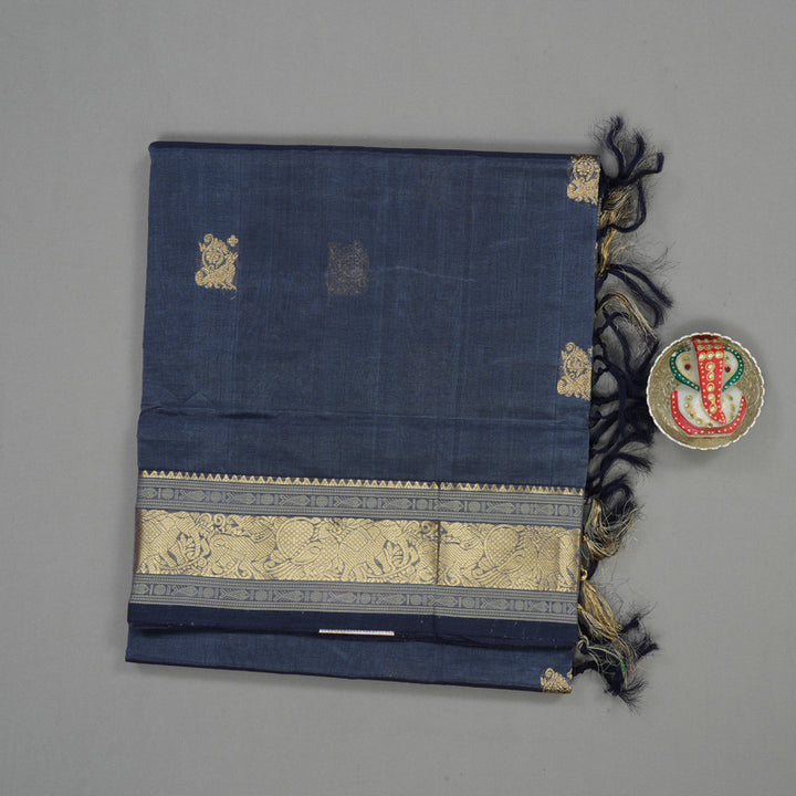 Hayagrivas Bluish Grey Pure Silk Cotton Saree KBE1083I6-5