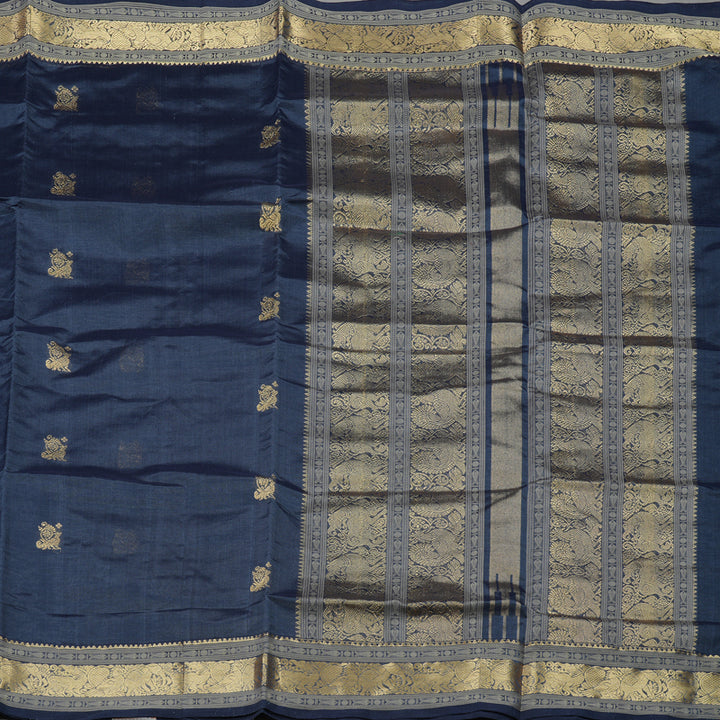 Hayagrivas Bluish Grey Pure Silk Cotton Saree KBE1083I6-5
