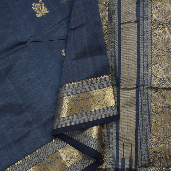Hayagrivas Bluish Grey Pure Silk Cotton Saree KBE1083I6-5