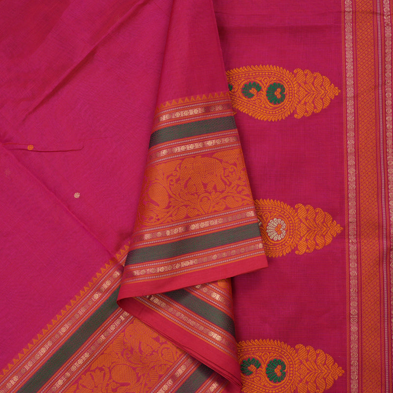Hayagrivas Handloom Dark Pink Silk Cotton Saree KBE1083I7-3