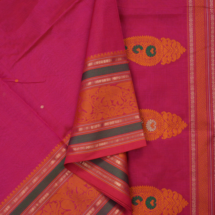 Hayagrivas Handloom Dark Pink Silk Cotton Saree KBE1083I7-3