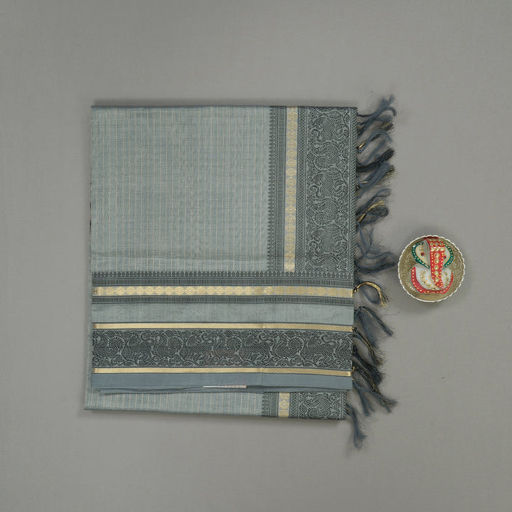 Hayagrivas Handloom Silver Grey Pure Silk Cotton Saree KBE1083I7-6