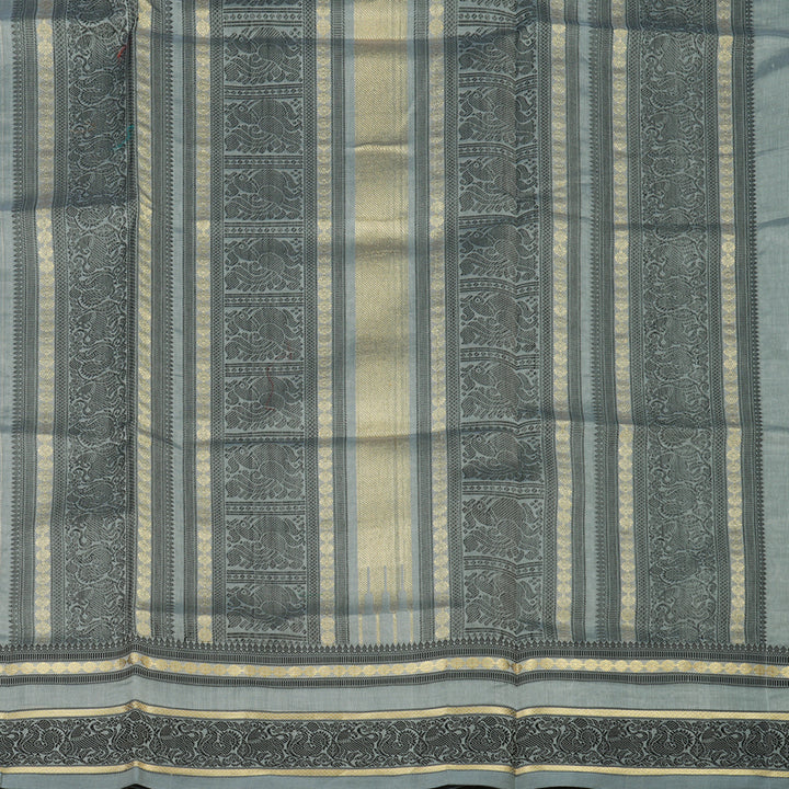 Hayagrivas Handloom Silver Grey Pure Silk Cotton Saree KBE1083I7-6