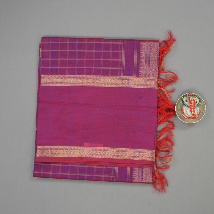 Hayagrivas Dual Tone (Red & Purple) Pure Silk Cotton Saree with Dual Tone (Red & Purple) Border KBE1083I7-9