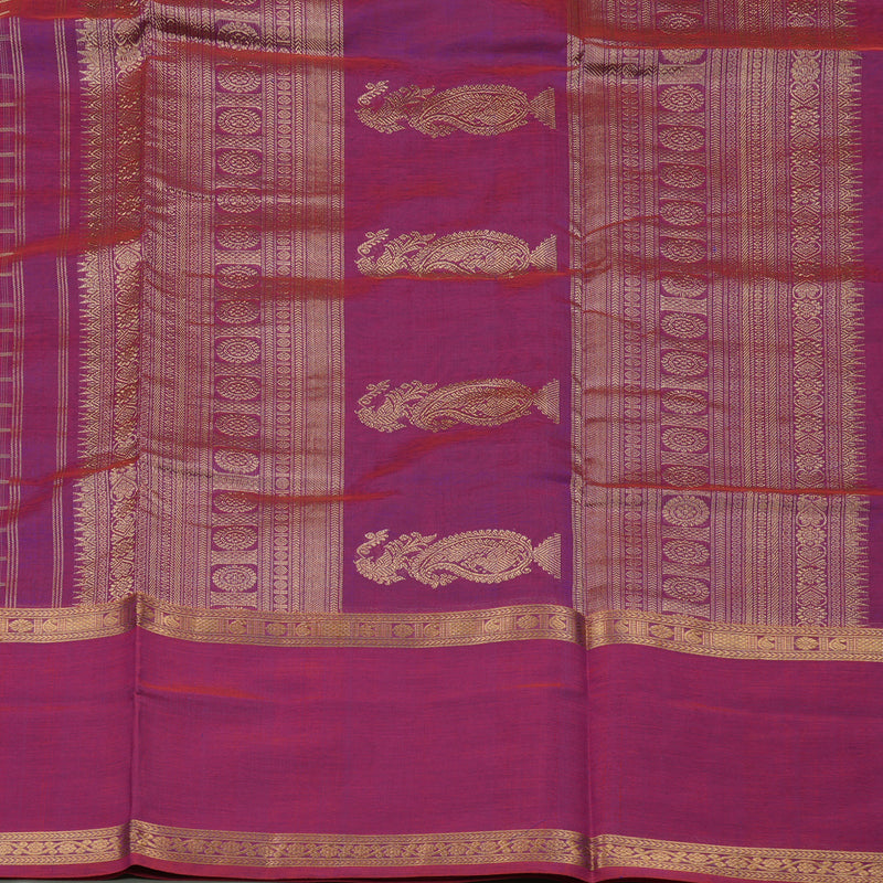 Hayagrivas Dual Tone (Red & Purple) Pure Silk Cotton Saree with Dual Tone (Red & Purple) Border KBE1083I7-9