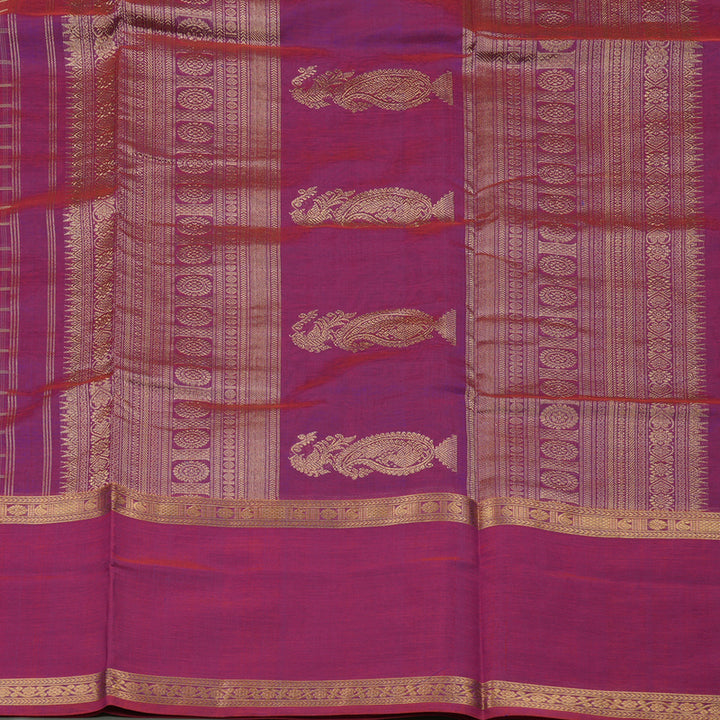 Hayagrivas Dual Tone (Red & Purple) Pure Silk Cotton Saree with Dual Tone (Red & Purple) Border KBE1083I7-9