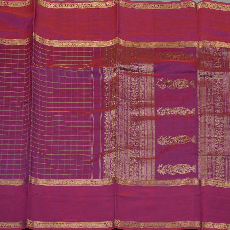 Hayagrivas Dual Tone (Red & Purple) Pure Silk Cotton Saree with Dual Tone (Red & Purple) Border KBE1083I7-9
