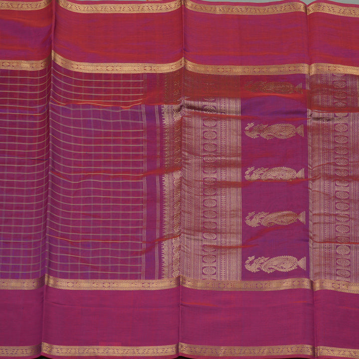 Hayagrivas Dual Tone (Red & Purple) Pure Silk Cotton Saree with Dual Tone (Red & Purple) Border KBE1083I7-9