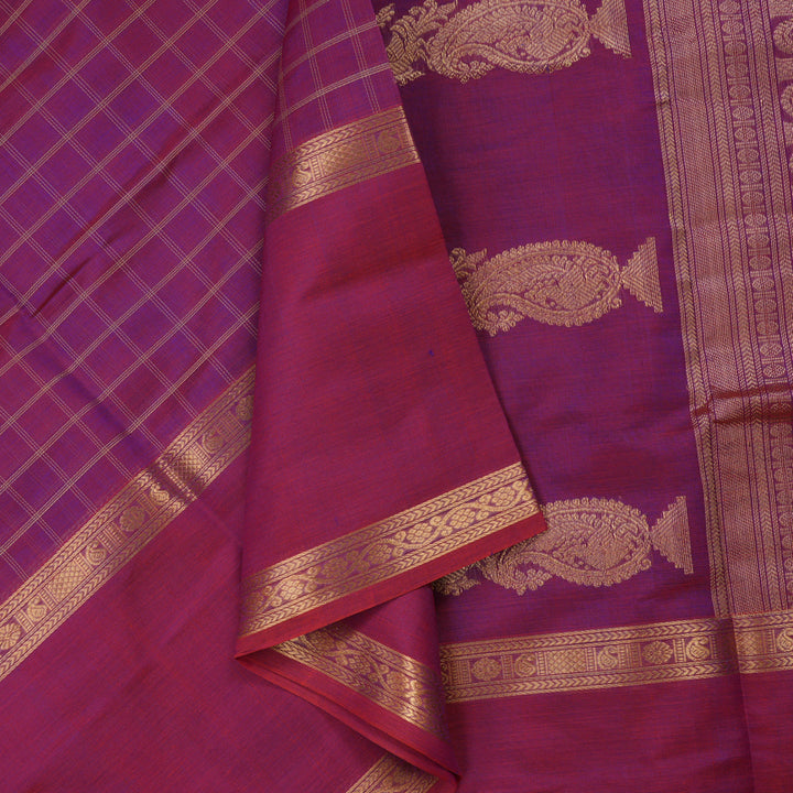 Hayagrivas Dual Tone (Red & Purple) Pure Silk Cotton Saree with Dual Tone (Red & Purple) Border KBE1083I7-9