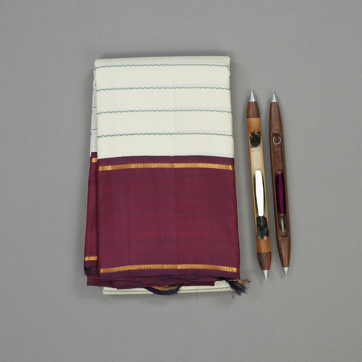 Hayagrivas Handloom Half White Kanjivaram Silk Saree with Wine Maroon border KBE1086I1-1