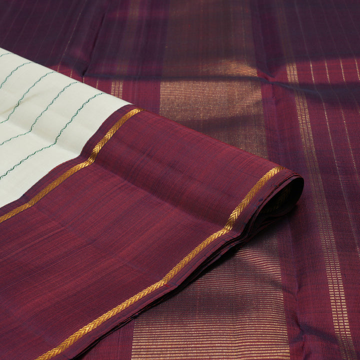 Hayagrivas Handloom Half White Kanjivaram Silk Saree with Wine Maroon border KBE1086I1-1