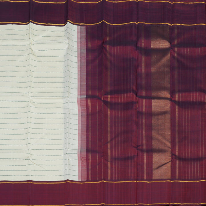 Hayagrivas Handloom Half White Kanjivaram Silk Saree with Wine Maroon border KBE1086I1-1