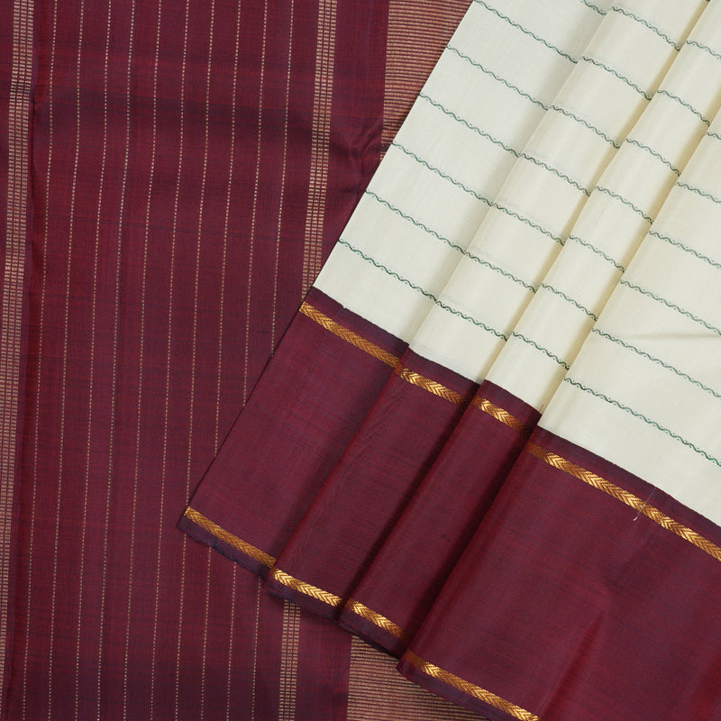 Hayagrivas Handloom Half White Kanjivaram Silk Saree with Wine Maroon border KBE1086I1-1