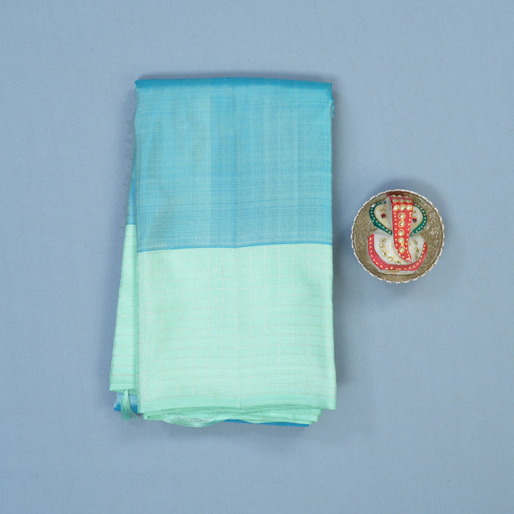 Hayagrivas Handloom Powder Blue Kanjivaram Silk Saree with Pastel Green Border KBE1086I3-1