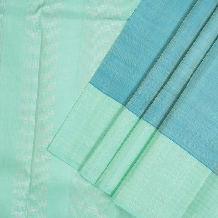 Hayagrivas Handloom Powder Blue Kanjivaram Silk Saree with Pastel Green Border KBE1086I3-1