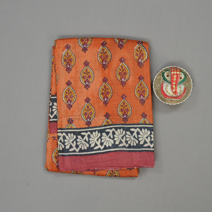 Hayagrivas Burnt Orange Tussar Silk Saree with Red Border KBE1088I4-2