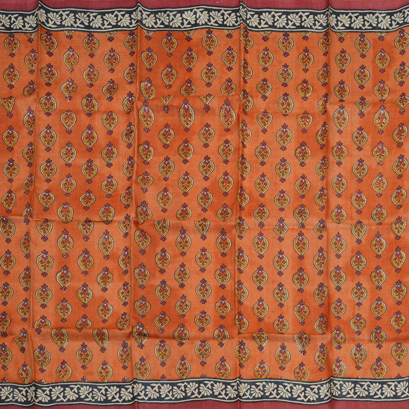 Hayagrivas Burnt Orange Tussar Silk Saree with Red Border KBE1088I4-2