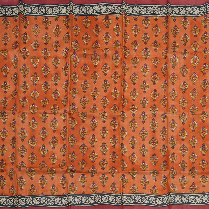 Hayagrivas Burnt Orange Tussar Silk Saree with Red Border KBE1088I4-2