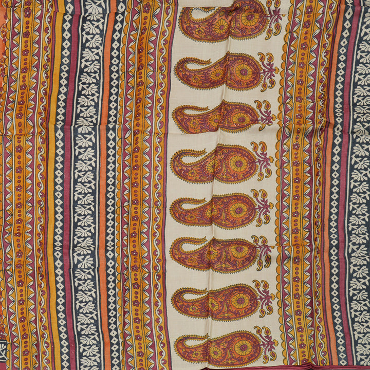 Hayagrivas Burnt Orange Tussar Silk Saree with Red Border KBE1088I4-2